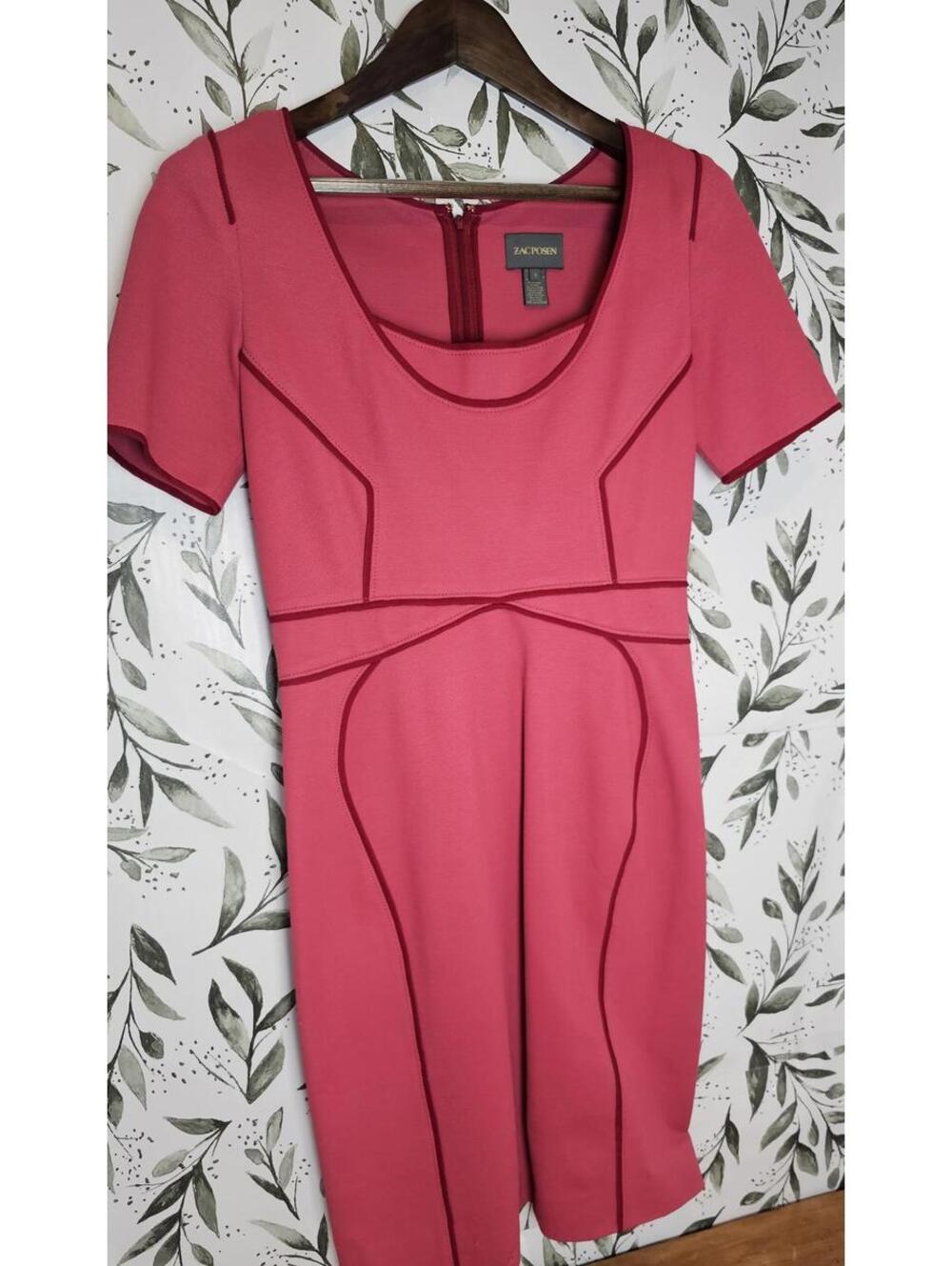 Zack Posen Dress Pink & Red Womens Size 8 Form Fitting